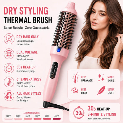 Ionic Thermal Brush – Smooth, Shiny Hair, Beautiful Curls & Salon-Style Volume in Minutes